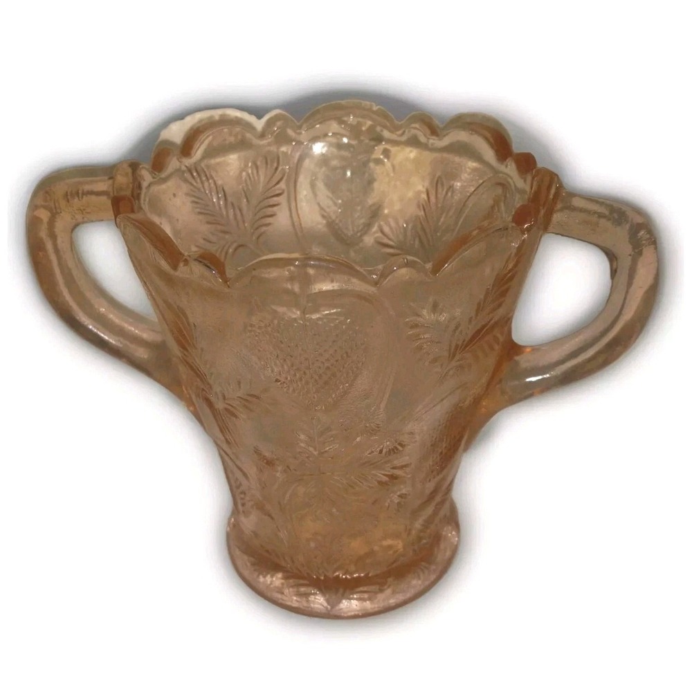Vintage Fenton Pink Depression Glass Vase Inverted Strawberries Design